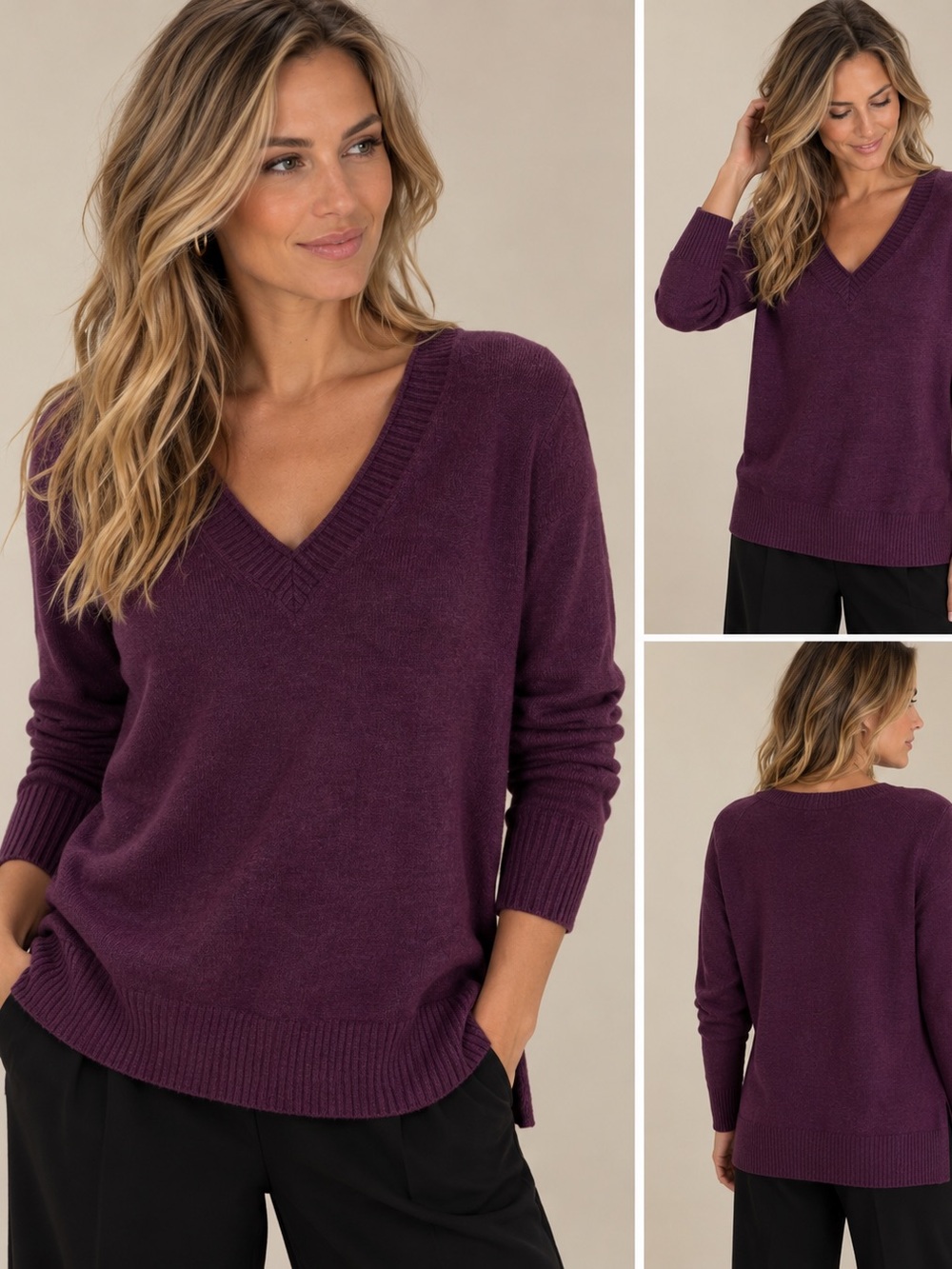 Banana Republic Women’s Deep Purple V-Neck Knit Sweater Pullove
